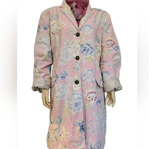 Boden Vintage Pastel Pink Floral Button Coat
